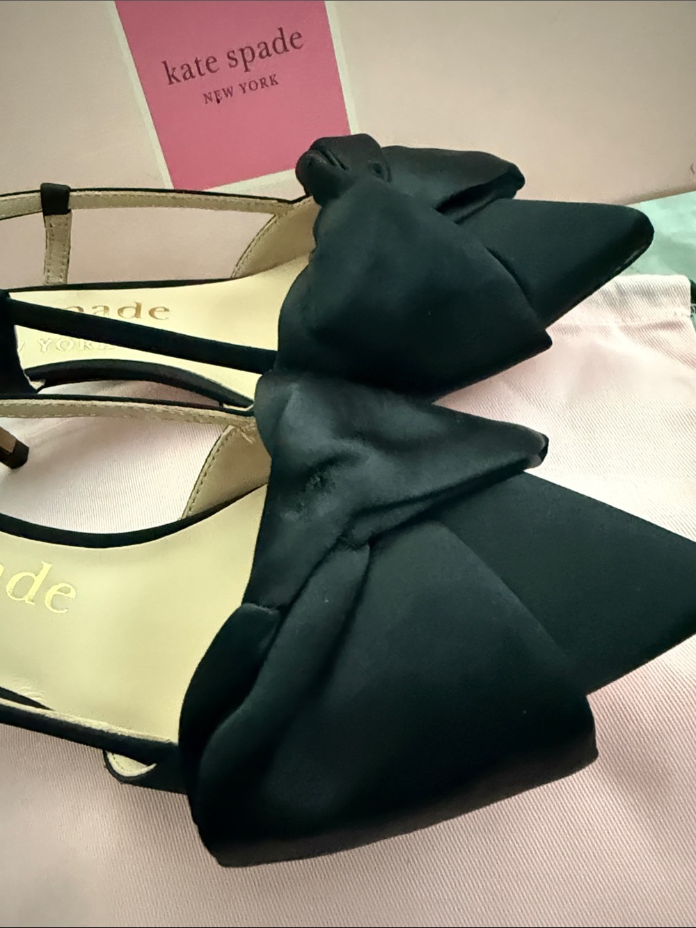 kate spade Black Pointed-Toe Slingback Mules with Bow - Picture 7 of 11